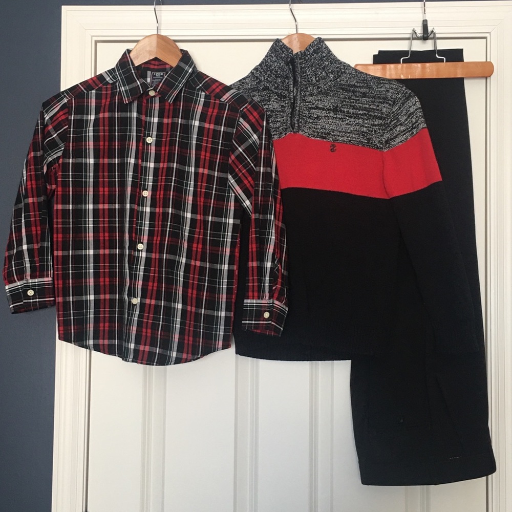 Dressy sweater, button down shirt, & pant set